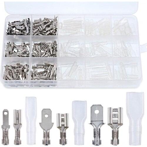 270Pcs 2.8/4.8/6.3mm Male Female Spade Connectors Wire Crimp Terminal Block with Insulating Sleeve Assortment for SN-48B/HS-03BC
