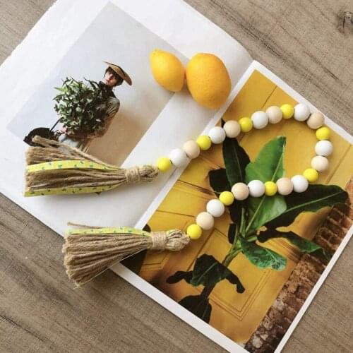 3 Pcs Lemon Wood Bead Garland Farmhouse Rustic Bead with Tassel Lemonade Slice Summer Decor for Coffee Table Tiered Tray