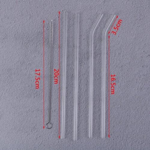 5Pcs/set Transparent Glass Straight Bend Straws Cleaning Brush For Beverage Drinks Bar Party Kitchen Accessory Wholesale