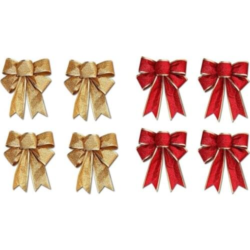 8Pcs 25X18Cm Decoration Ornament Hanging Knot Bowknot Butterfly Decore Tree Christmas Tree, 4Pcs Red & 4Pcs Gold