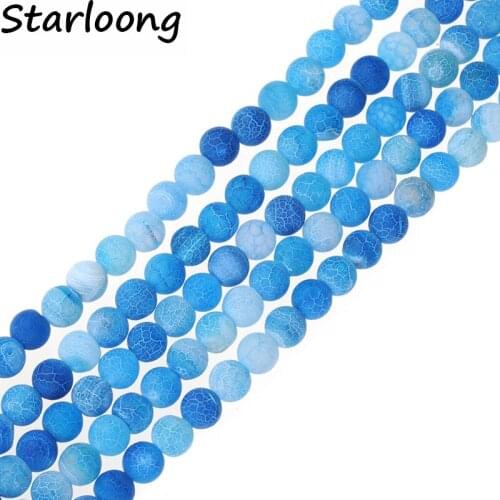4-14mm Natural Stone Beads Matt Round Blue Frosted Crab Agates Strand Beads For DIY Jewelry Making Bracelet Pick Size 15inch