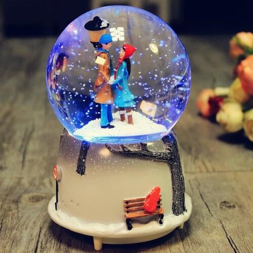 Couple Crystal Ball Music Box With Snowflakes Romantic Musical Crystal Ball Luminous Snow Globe Music Box Valentines Day Gift