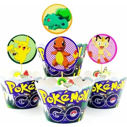 Pokemon Go Figures Kitchenware Pikachu Cupcake Surrounding Toothpick Insert Card Bulbasaur Charmander Meowth Theme Cake Topper