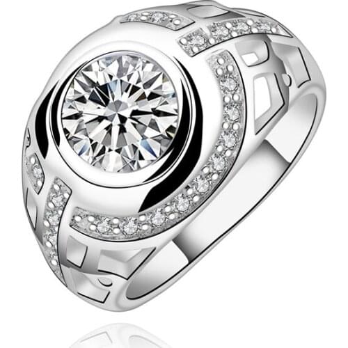 Silver color rings crystal Rings Simple CZ stone wedding zircon simple ring women lady cute fashion sweet ring R575