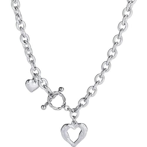 Choker Necklace Woman Heart Bridal Necklaces Chain Clavicle High Quality Jewelry Silver Color Vintage Kpop Stainless Collares