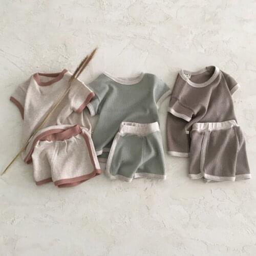 2 Pcs Summer Newborn Baby Clothes Pure Color Cotton T Shirt Shorts Casual Girl Boy Baby Sets Outfit Fashion Toddler Clothing