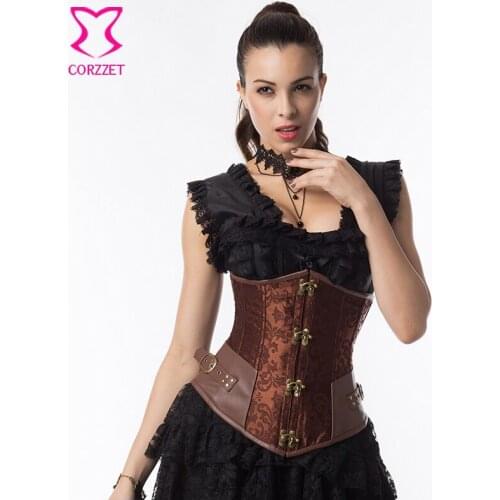 Brown Steel Boned Underbust Corset Waist Cincher Corsets And Bustiers Steampunk Gothic Clothing Burlesque Sexy Korsett For Women