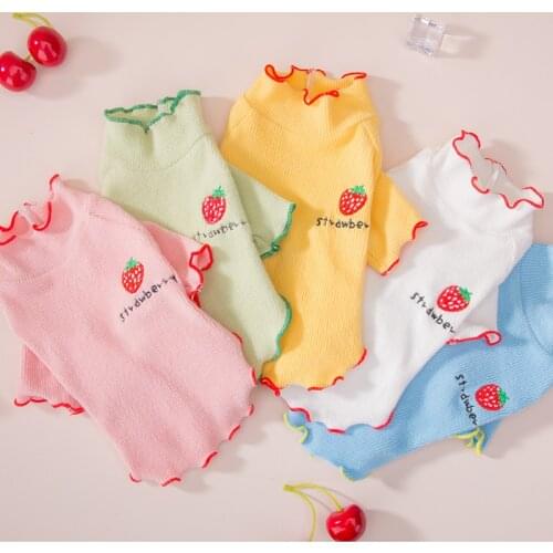 Cute Basic T-Shirt for Small Dogs Girl Puppy Clothes Dog Shirt Pink Strawberry Embroidery Chihuahua Yorkshire Vest Pet Apparel