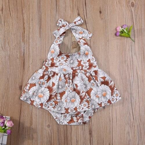 Toddler Ruffles Halter Jumpsuits Casual Romper White Floral Printed Pattern Sleeveless Collar Newborn Girls One-piece Outfits