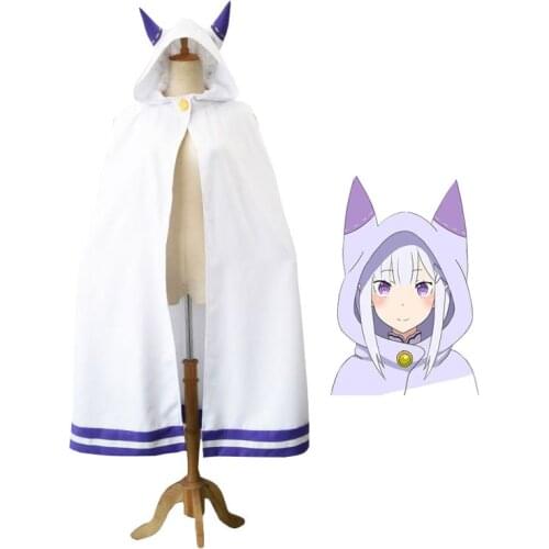 Emilia Cosplay Cloak Anime Purple Cat Ears White Cape Costume Girls Woman Halloween Cartoon Uniform