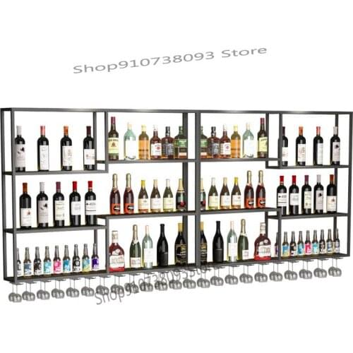 Restaurant wall hanging creative shelf wine rack with light bar wall wrought iron wine cabinet display wine rack