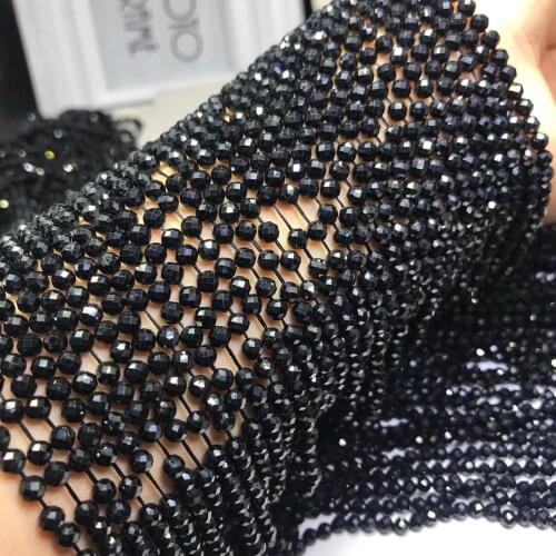 Natural stone black tourmaline faceted loose beads2-6mm semi-finished small code beads jewelry making necklace DIY bracelet 39cm