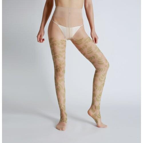 Mozimer New Fashion Designs Leafs Digital Print Tights High Quality Transparent Floral Plants Pantyhose Womens Stockings