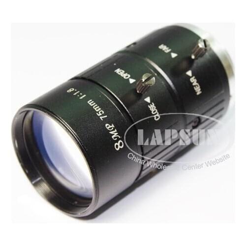 8MP 75mm Fixed Focus Manual IRIS CS Mount CCTV Lens / C-Mount Lens for Industrial Microscope Camera