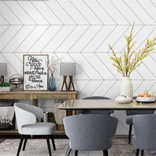Beibehang Nordic style wallpaper ins modern minimalist white wood grain geometric dining room living room background wallpaper
