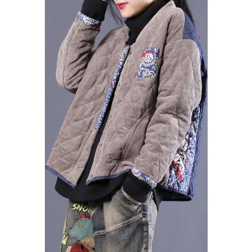 Autumn And Winter Clothes 2019 New Korean Loose Large Size Literary Fashion Corduroy Stitching Cotton Coat Vintage Jacket f1612