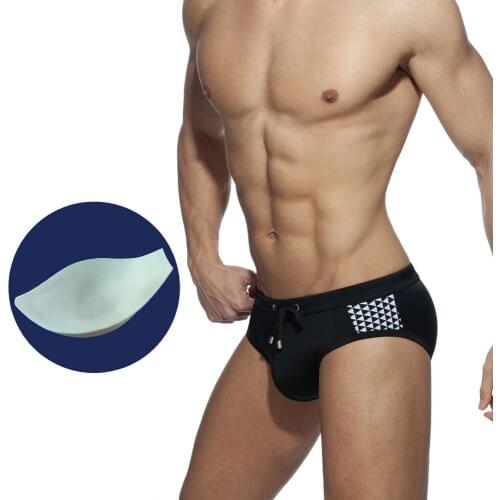 Men Swim Briefs 2 Colors Pure Black And White Color Swimming Trunks Low-waist Triangle Briefs With Sponge Pad Beach