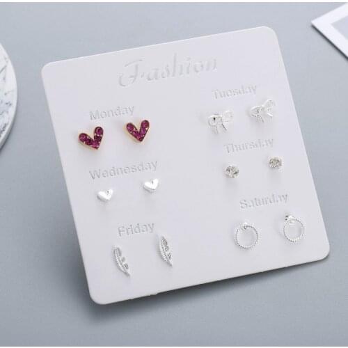 Heart Star Mini Set of Earrings for Women Seven Days Girl Small Square Leaf Pearl Stud Earrings Lady Korean Mini Jewelry 2020