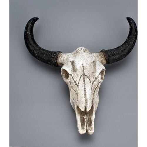 Resin Bull Cow Skull Head Wall Hanging Decor 3D Animal Wildlife Sculpture Figurines Crafts Horns for Home Halloween Decor