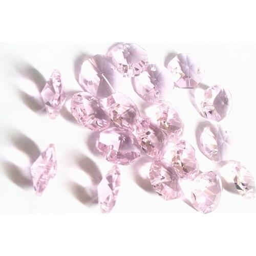 Top Quality 100pcs/lot Pink 14mm Glass Octagon Chandelie Beads in 2 holes (Free Rings ) Diy Accessories Crystal Curtain Beads