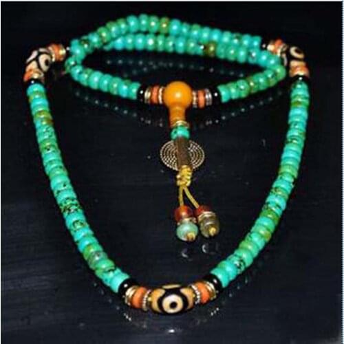 Tibetan turquoise buddhist buddha worry prayer bead mala Necklace