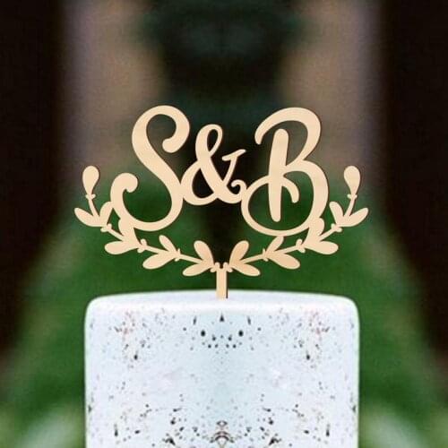 Wedding cake topper Initials Wreath cake topper Letters Custom Wood Cake Topper personalized cake toppe