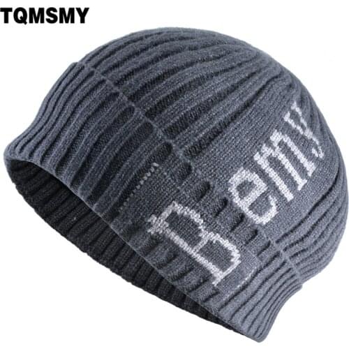 TQMSMY Winter Warm Skullies Beanies Men Fashion Knitted Letter Hats Boys Thick Outdoor Sport Hats Double Layer Knit Gorras TMB04