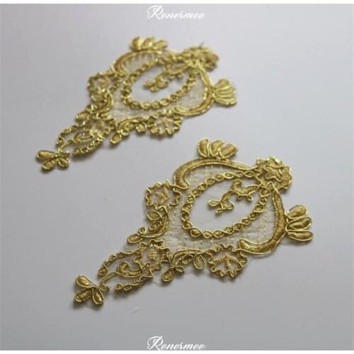 10Pcs Gold Colour Gold Cord Outline Venise Lace Appliques Embroider Patch Wedding Dress Lace Decoration DIY 15X9cm SX383