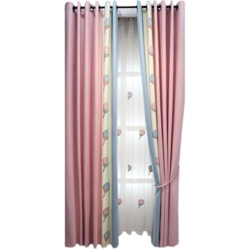 Customized new pink mosaic Nordic simple childrens room curtain girl room girl bedroom bay window shading customization