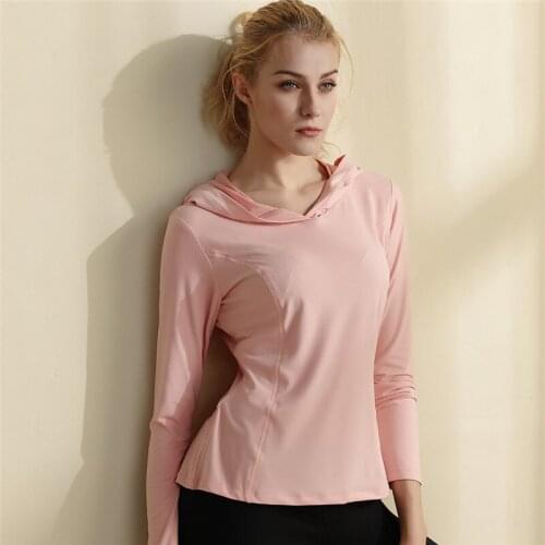 Hooded Women Yoga Shirt Long Sleeve Gym Crop Tops Fitness Sport Shirts Solid Workout Running T-shirt Training Sportswear