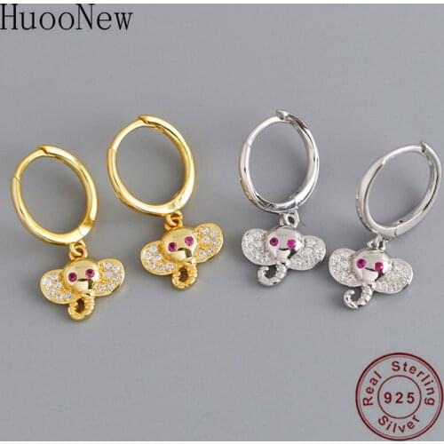 925 Silver Circle Gold Animal Elephant With Purple CZ Eye Hoop Earring Women Pendientes Brinco Boucle D'oreille Oorbellen 2020