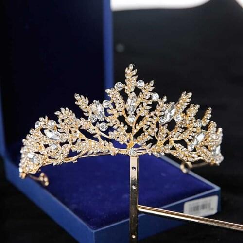Women Bridal Wedding Jewelry Tiaras Crown Gold Color Full Crystal Rhinestones Accessories Headband Tiaras Crowns Tiara de noiva