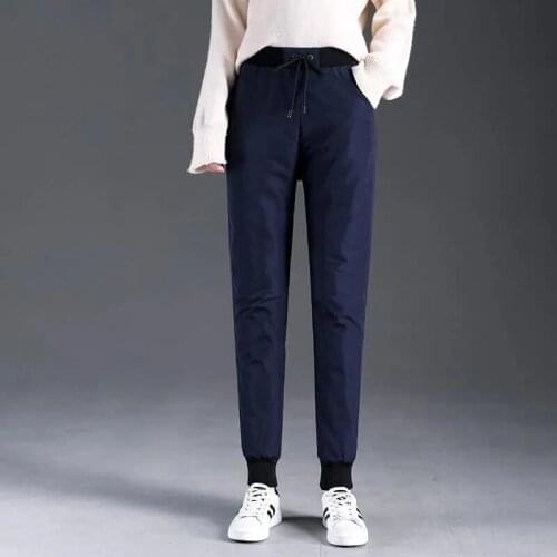 Women Winter Down Cotton Harem Pants Large Size Stretch Waist Lace Up Thicken Warm Trousers 2021 Leggings Female Casual Wild