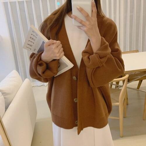 Oversized Knitted Cardigans Women Harajuku Brown Sweater Autumn Winter 2021 Korean Tops Casual Vintage Black Warm Coat