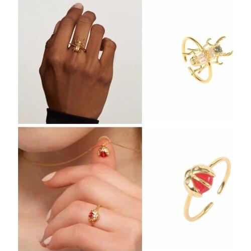 CANNER Womens Ring S925 Sterling Silver Open Rings For Men Teens Insect Cute Ladybug 2021 Trend Oil Drop Finger Rings Anillos