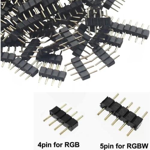 10pcslot LED Connector Adapter 4Pin 5Pin Needle Male Type Double 4 Pin RGB5 Pin RGBW Connector For 3528 5050 Led Strip Light