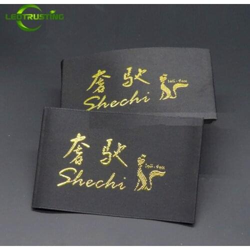2000pcs Customizd Personal Brand Woven Gold Clothing Labels with Cut and Fold Custom Embroidered Wedding Dress/Jacket Labels