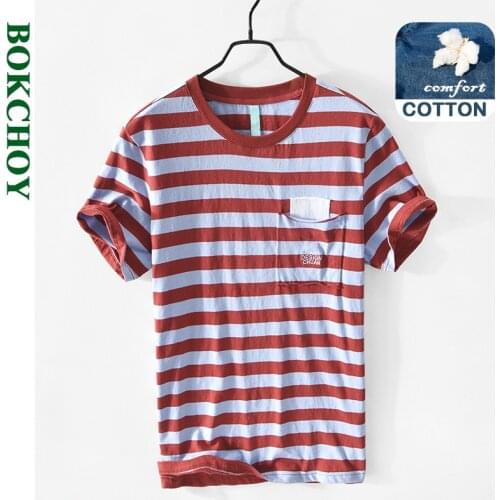 2021 Spring and Summer New Men Cotton Casual Striped Round Neck Short-sleeved T-shirt Everyday Wear Blue Green Top GA-Z551