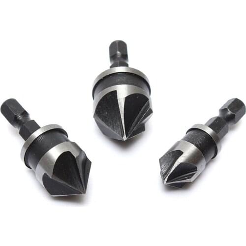 3pc 12mm 16mm 19mm Countersink Bore Set 1/4" Hex Shank Wood Plastic Chamfer Bit