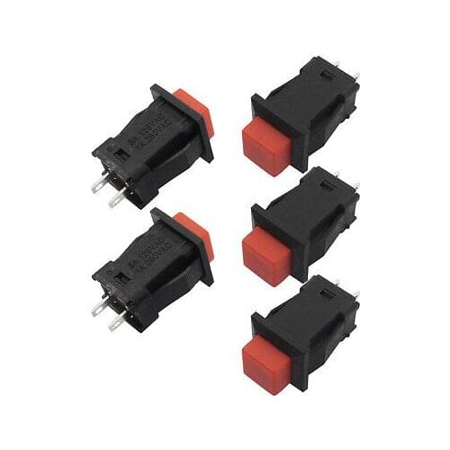 AC 125V/3A 1A/250V Red Square Cap 2 Pin SPST Self Lock Push Button Switch