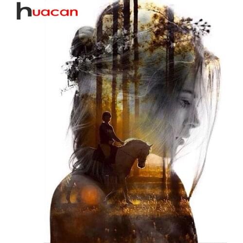 Huacan 5d Diy Diamond Painting Mosaic Girl Scenery Home Decor Diamond Embroidery Woman Landscape Diamond Art
