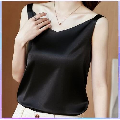 Satin Tops Summer Camisole Womens Solid Camis Vest White Black Tank Tops Female Shirt Sexy Strap Basic Sleeveless Corset Top