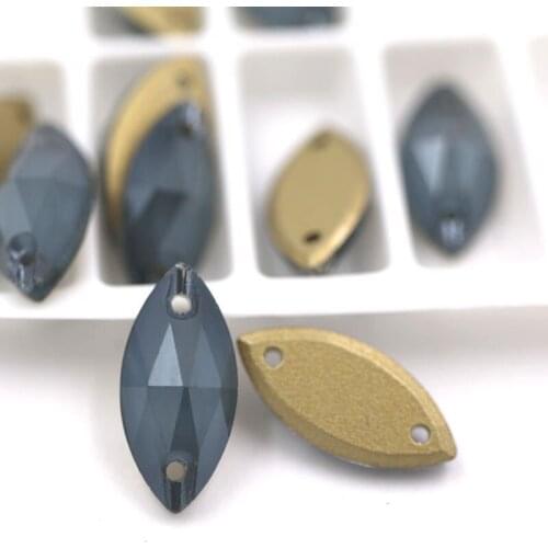 Free shipping 7x15mm flatback glass sew on rhinestones Leaf shape Black Mocha crystal rhinestones diy clothing accessories