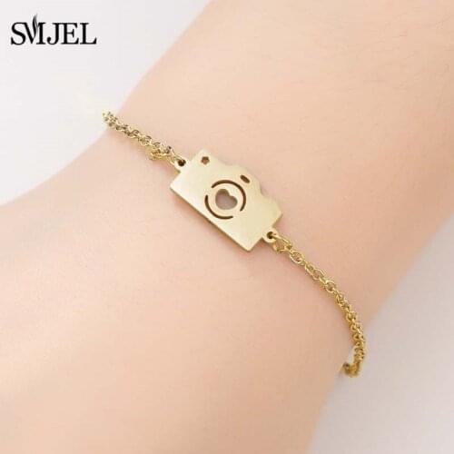 SMJEL Stainless Steel Camera Bracelets for Women Punk Vintage Adjustable Link Chain Male Jewelry Mens Travel Bracelet