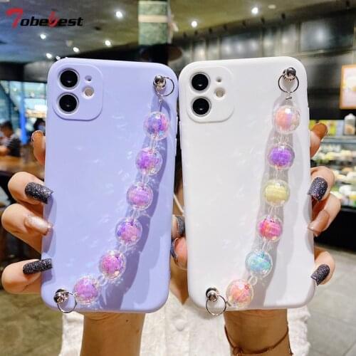Crystal Ball Bracelet Chain Case For Huawei Y6P Y7P Y8P Y8S Y5P Y7a 2020 Silicone Coque Wrist Strap TPU Cover