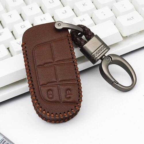 For Fiat Freemont Leather Key Case Cover For Jeep Renegade 2014 2015 Grand Cherokee Chrysler 300C Braid Woven Rope Keychain Ring