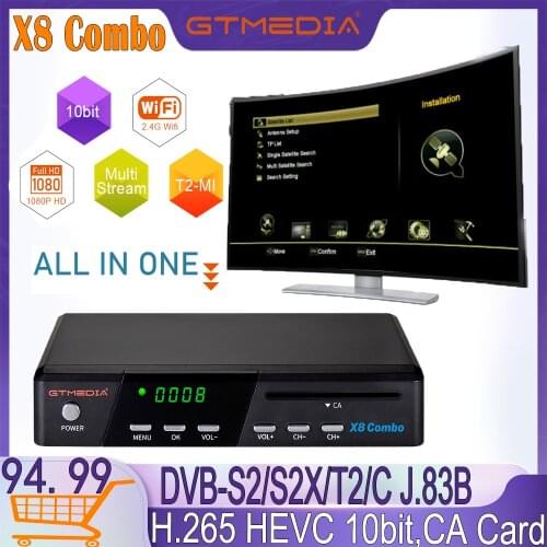 👍GTMEDIA X8 COMBO Satellite Receiver Support Multi-PLP CA 10bit Bulti In WIFI DLNA DVB-S2/S2X/T2/Cable /J.83B multi-stream/T2MI