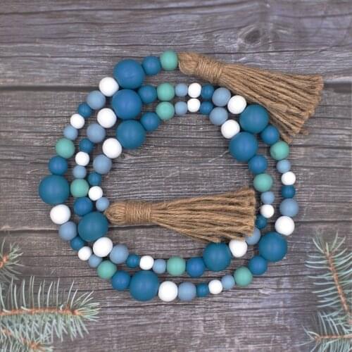 2 Pack Rustic Farmhouse Wooden Bead Garland With Tassel For Natural Country Home Decor Tiered Trays Decor, 55In Length