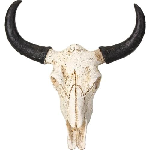Resin Longhorn Cow Skull Head Wall Hanging decoration 3D Animal Wildlife Sculpture Figurines Crafts Horns for Home Decor