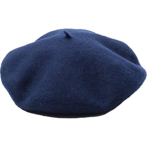 JOYHY Mens Womens Artist French Style Beret Hat 100% Wool Solid Color Black Navy Blue Forest Green Baret Flat Hat Beanie Caps